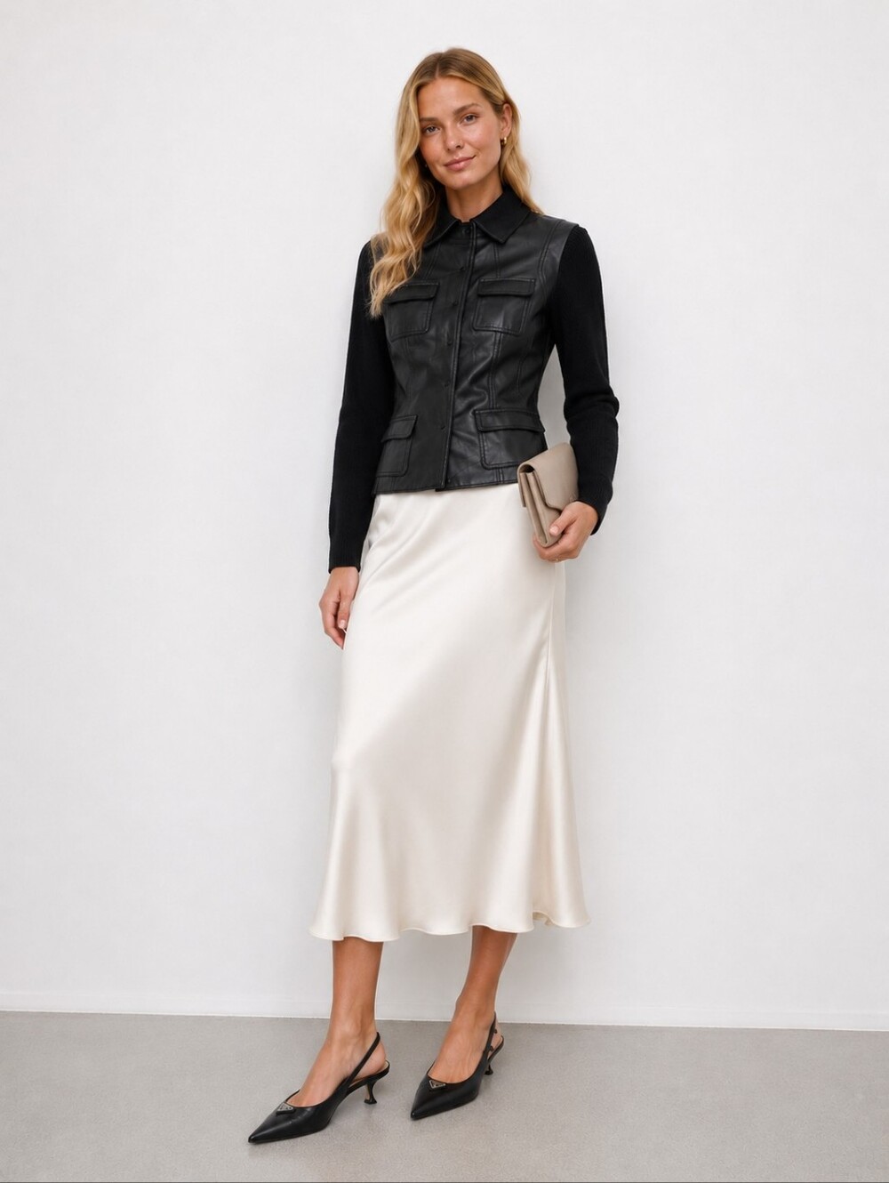 Leather Jacket with Knit Sleeves Black Size XS Elie Tahari Women's